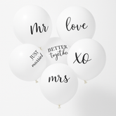Elegant White Latex Wedding Balloons with Romantic Script, 6-Pack